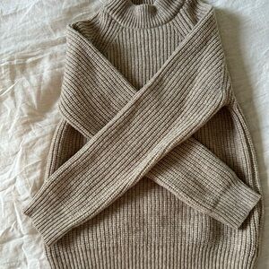 Cozy Oatmeal Ribbed Wool Women's Sweater